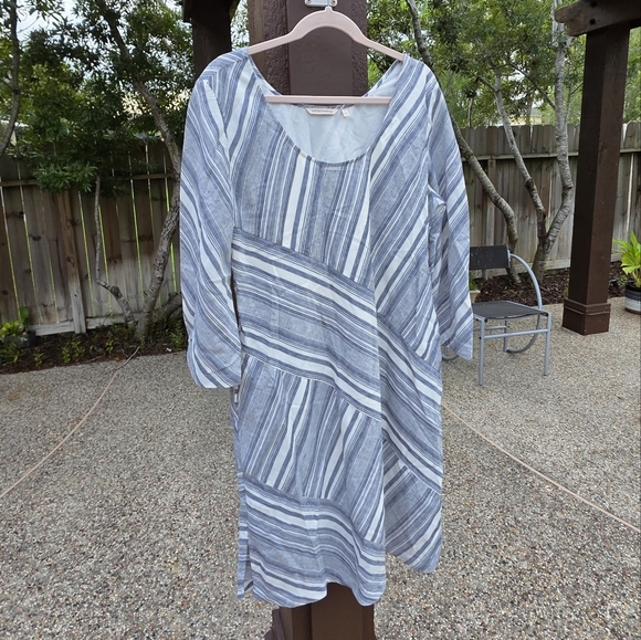 Nwot Soft Surroundings Sonya Linen Dress Striped Pockets  L - Picture 3 of 15
